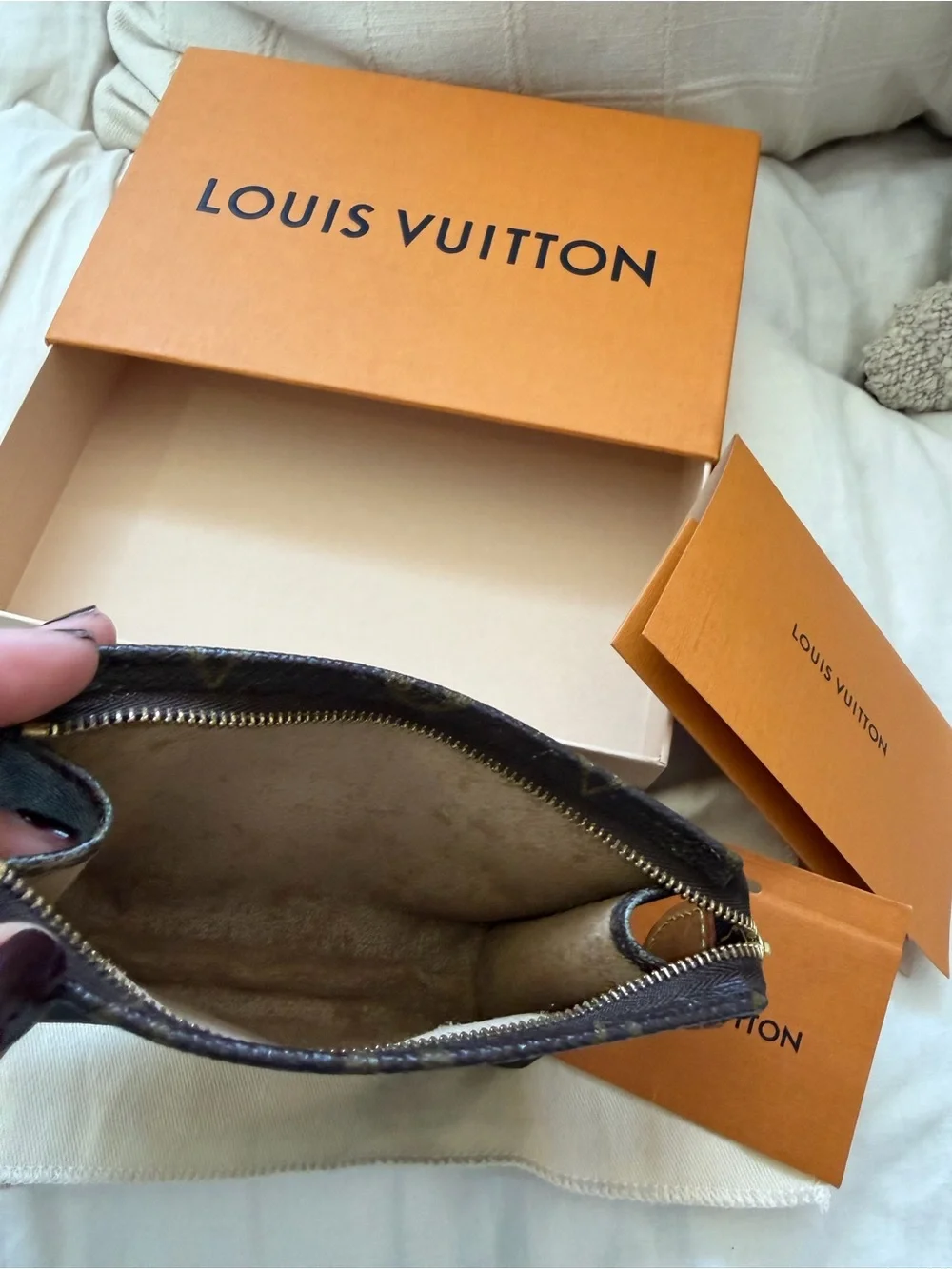 Louis Vuitton Brown Monogram Canvas Zip Pouch with Gold Hardware